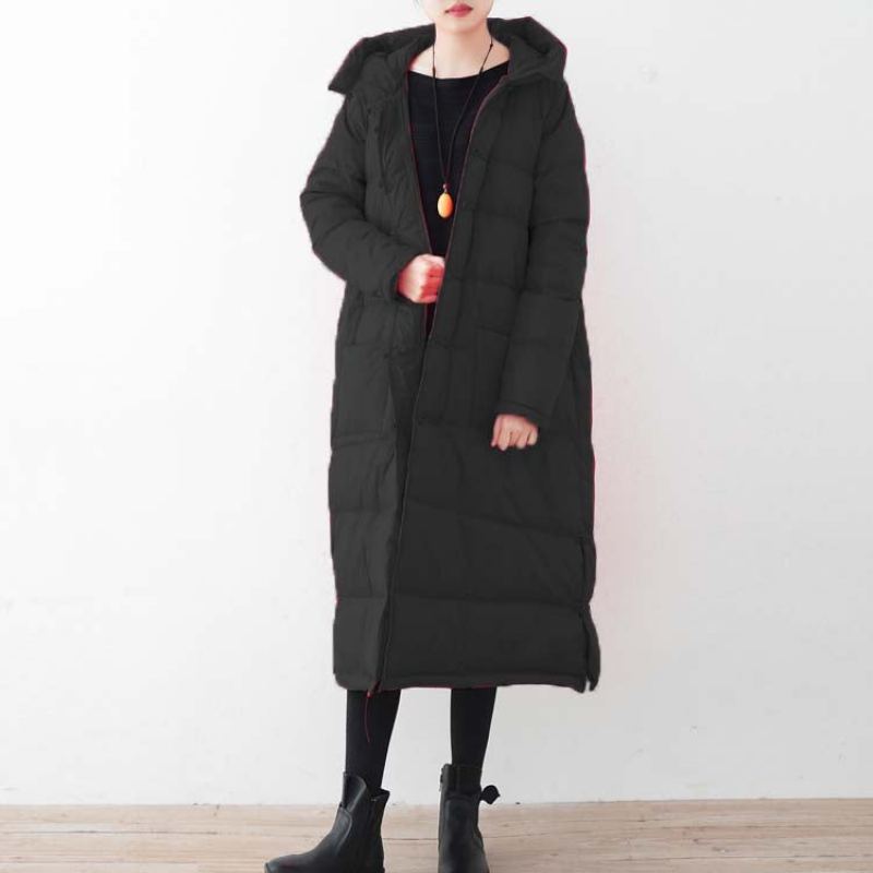 Manteau En Duvet Noir Fin Vestes Bouffantes Surdimensionnées Nouveaux Manteaux À Boutons Chinois À Capuche - Rouge