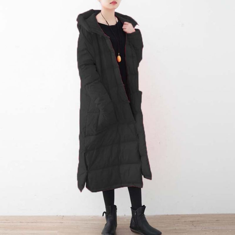 Manteau En Duvet Noir Fin Vestes Bouffantes Surdimensionnées Nouveaux Manteaux À Boutons Chinois À Capuche - Rouge