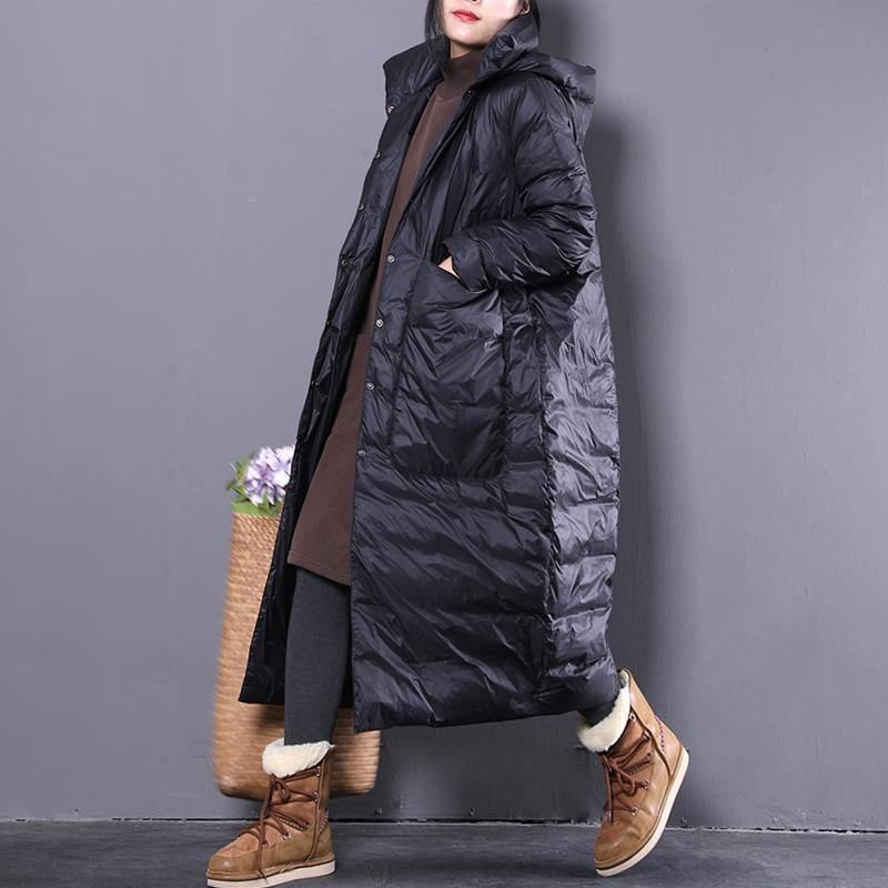 Manteau En Duvet Noir Vêtements Grande Taille À Capuche Décontracté Grandes Poches - Doudounes femmes