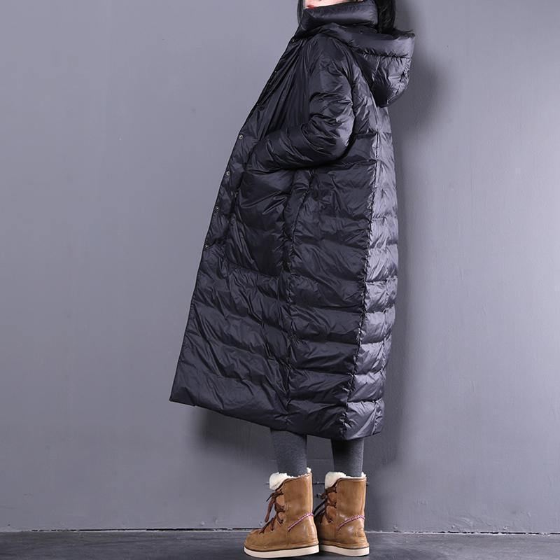 Manteau En Duvet Noir Vêtements Grande Taille À Capuche Décontracté Grandes Poches - Doudounes femmes