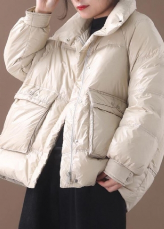 Manteau En Duvet D'oie Blanche Vêtements Grande Taille Vestes De Neige Deux Poches Manteaux À Col Montant