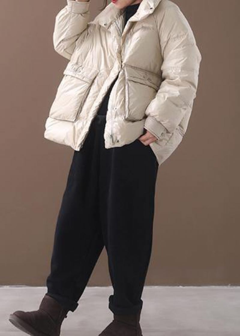 Manteau En Duvet D'oie Blanche Vêtements Grande Taille Vestes De Neige Deux Poches Manteaux À Col Montant - Doudounes femmes