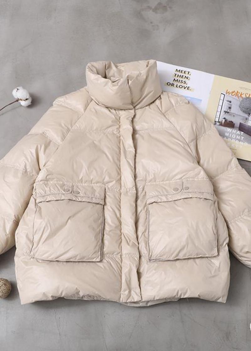 Manteau En Duvet D'oie Blanche Vêtements Grande Taille Vestes De Neige Deux Poches Manteaux À Col Montant - Doudounes femmes