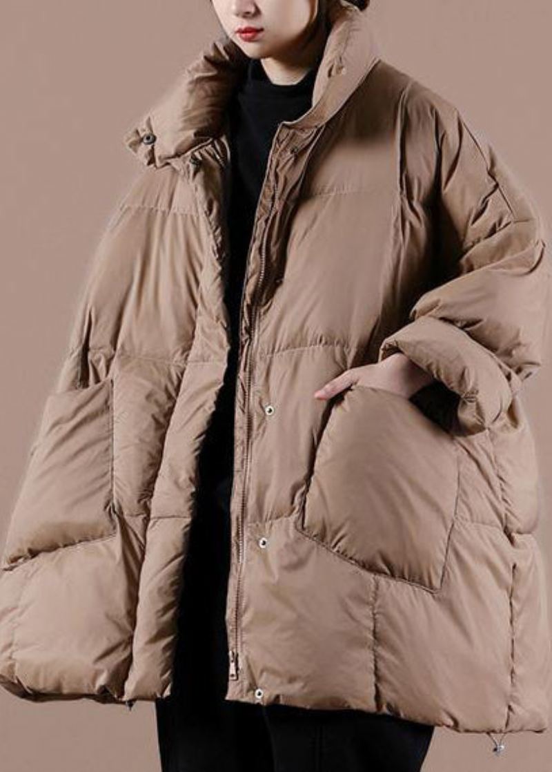 Manteau En Duvet D'oie Chocolat Chaud Veste D'hiver Ample Col Montant Grandes Poches Vêtements D'extérieur Chauds