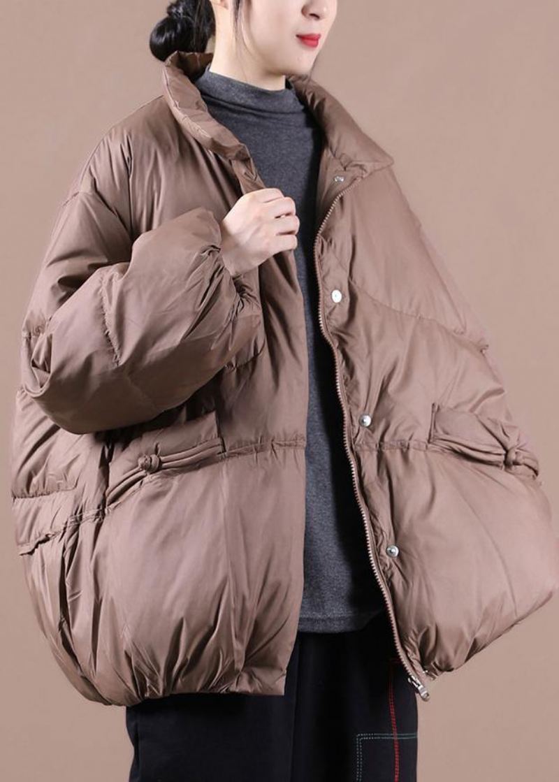 Manteau En Duvet D'oie Chocolat Fin Grande Taille Doudoune Col Montant Bouton Chinois Pardessus Femme - Doudounes femmes