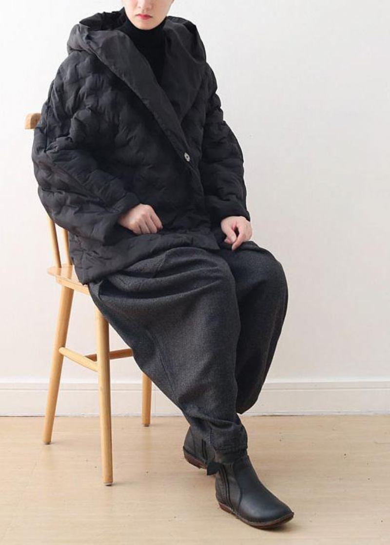 Manteau En Duvet D'oie Noir Fin Pour Femme Surdimensionné À Capuche Parka Avec Lien À La Taille Vestes Chaudes