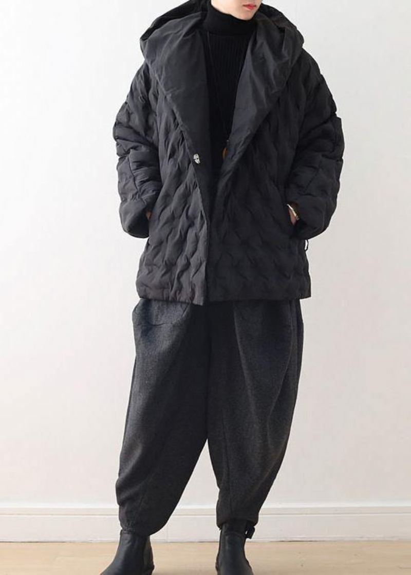 Manteau En Duvet D'oie Noir Fin Pour Femme Surdimensionné À Capuche Parka Avec Lien À La Taille Vestes Chaudes - Doudounes femmes