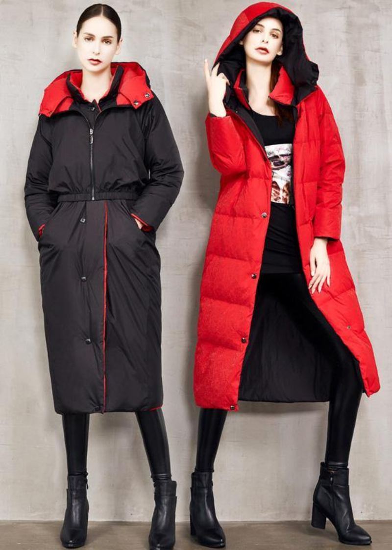 Manteau En Duvet D'oie Noir Fin Grande Taille Deux Façons De Porter Veste D'hiver À Capuche Vêtements D'extérieur Fins