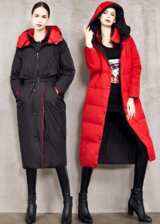 Manteau En Duvet D'oie Noir Fin Grande Taille Deux Façons De Porter Veste D'hiver À Capuche Vêtements D'extérieur Fins