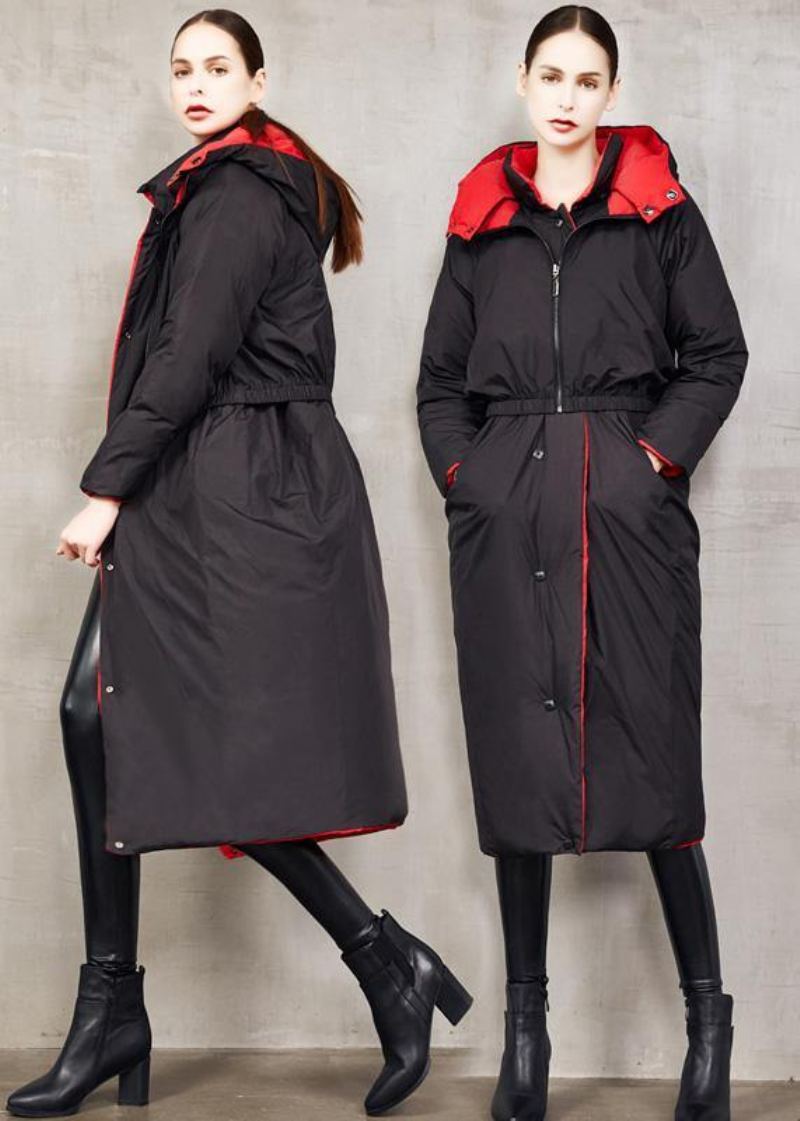 Manteau En Duvet D'oie Noir Fin Grande Taille Deux Façons De Porter Veste D'hiver À Capuche Vêtements D'extérieur Fins - Doudounes femmes