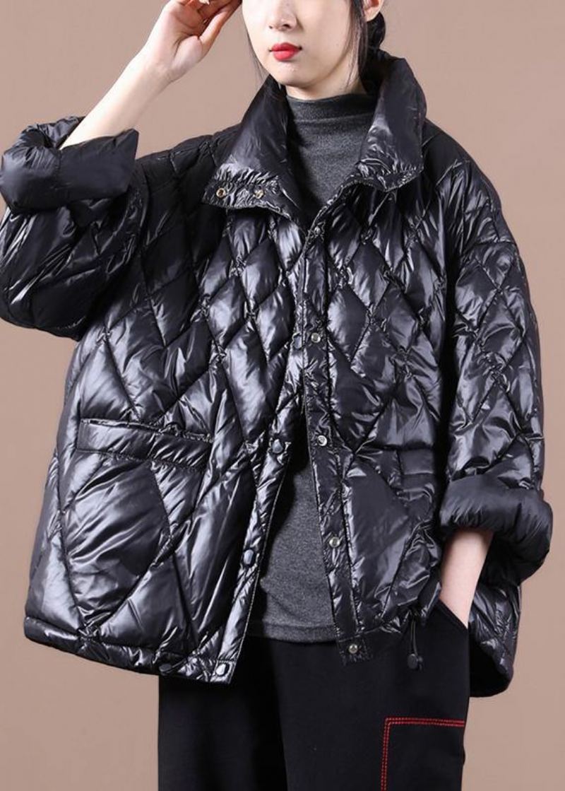 Manteau En Duvet D'oie Noir De Luxe Vestes De Neige Amples Col Montant Boutonné Nouvelles