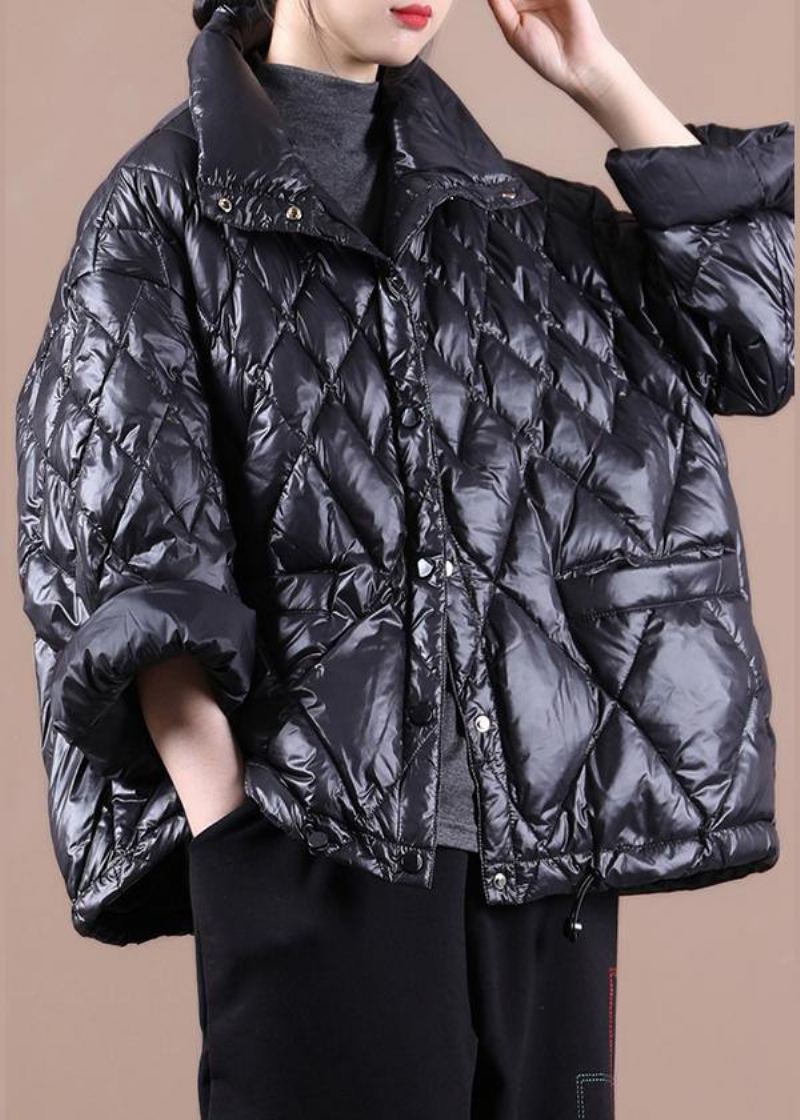 Manteau En Duvet D'oie Noir De Luxe Vestes De Neige Amples Col Montant Boutonné Nouvelles - Noir