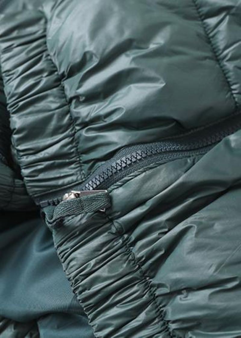 Manteau En Duvet D'oie Vert Fin Veste D'hiver Ample Patchwork À Carreaux Vestes À Fermeture Éclair Latérale - Doudounes femmes