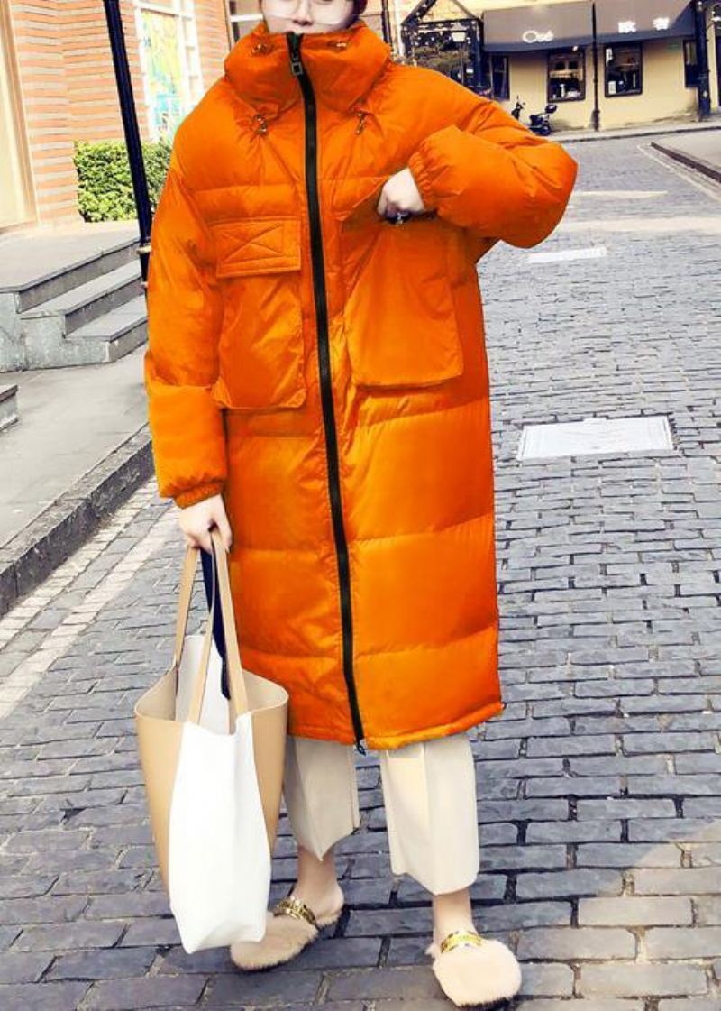 Manteau En Duvet Orange Décontracté Veste D'hiver Ample Col Montant Pardessus De Qualité Cintré