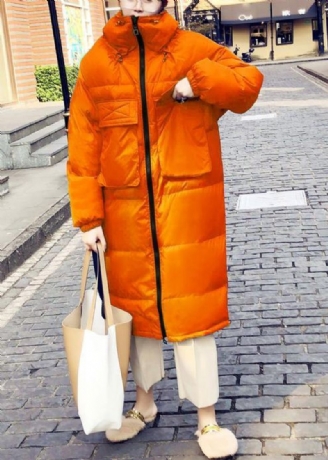 Manteau En Duvet Orange Décontracté Veste D'hiver Ample Col Montant Pardessus De Qualité Cintré