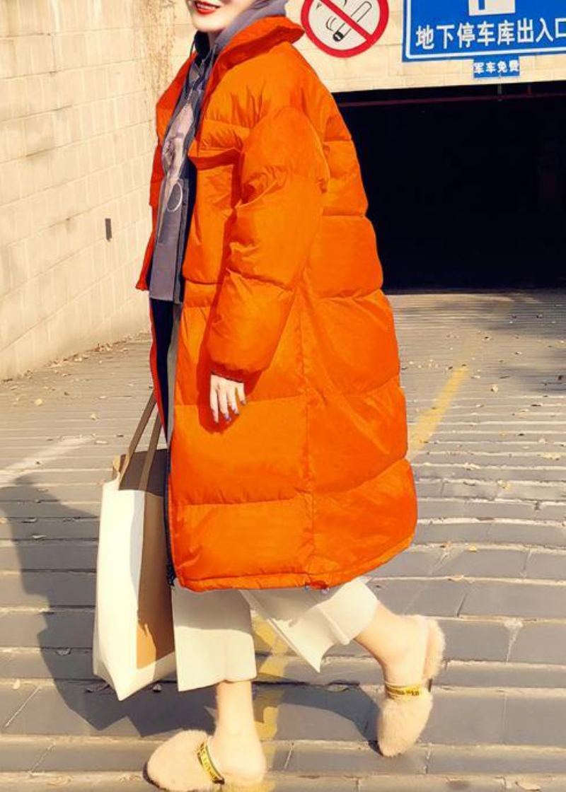 Manteau En Duvet Orange Décontracté Veste D'hiver Ample Col Montant Pardessus De Qualité Cintré - Blanc