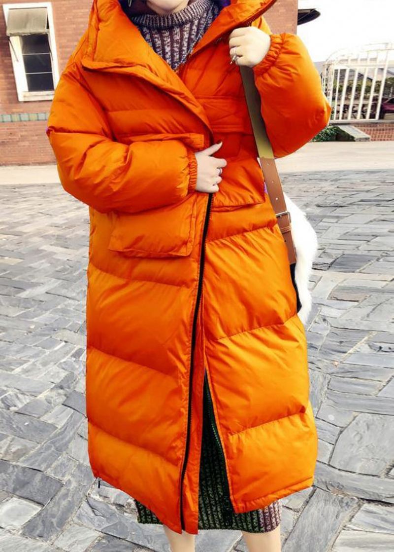 Manteau En Duvet Orange Décontracté Veste D'hiver Ample Col Montant Pardessus De Qualité Cintré - Blanc