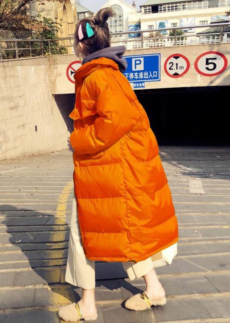 Manteau En Duvet Orange Décontracté Veste D'hiver Ample Col Montant Pardessus De Qualité Cintré - Blanc