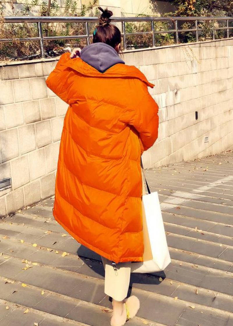 Manteau En Duvet Orange Décontracté Veste D'hiver Ample Col Montant Pardessus De Qualité Cintré - Blanc