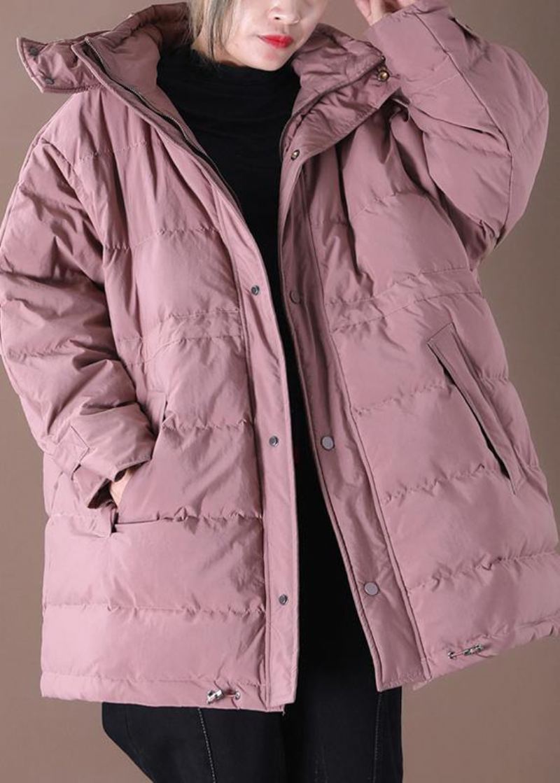 Manteau En Duvet Rose Pour Femme Veste De Neige Grande Taille Poches À Capuche Pardessus Hiver 2024