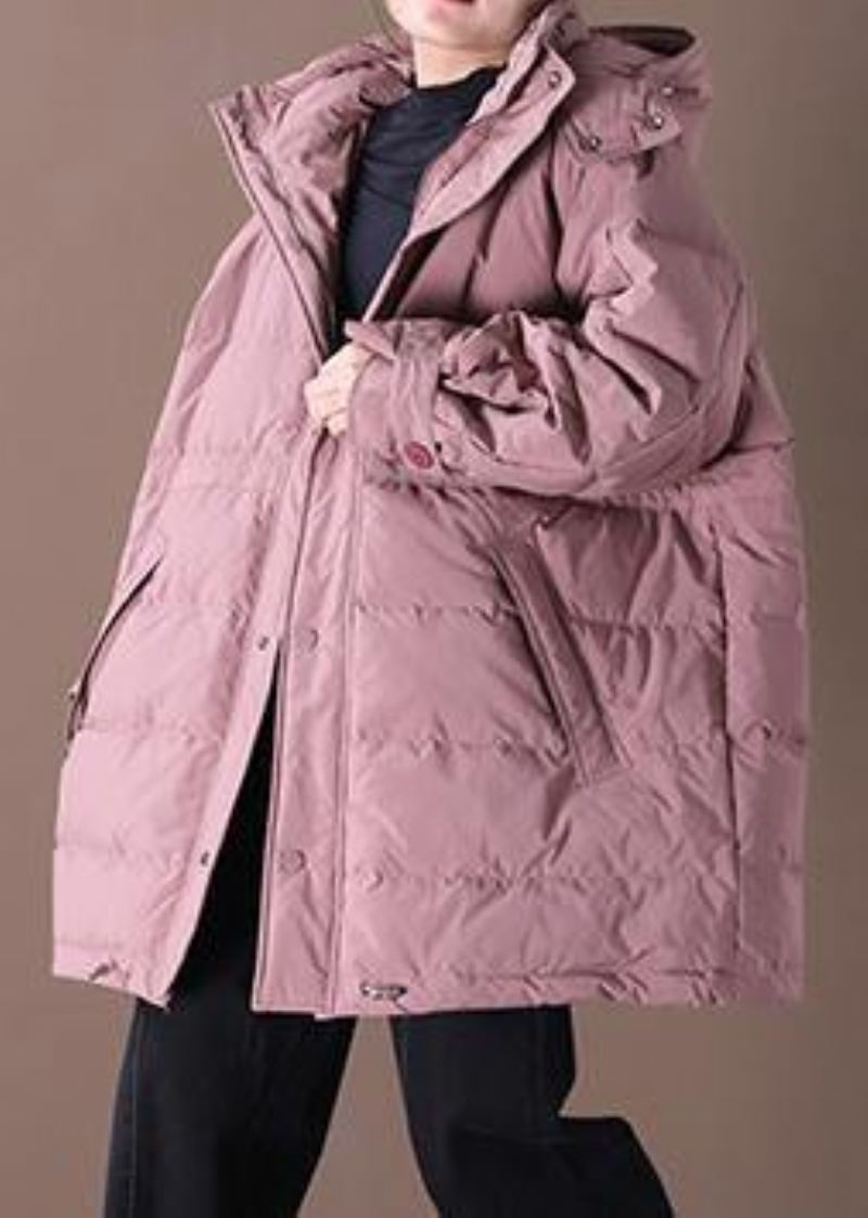 Manteau En Duvet Rose Pour Femme Veste De Neige Grande Taille Poches À Capuche Pardessus Hiver 2024 - Rose