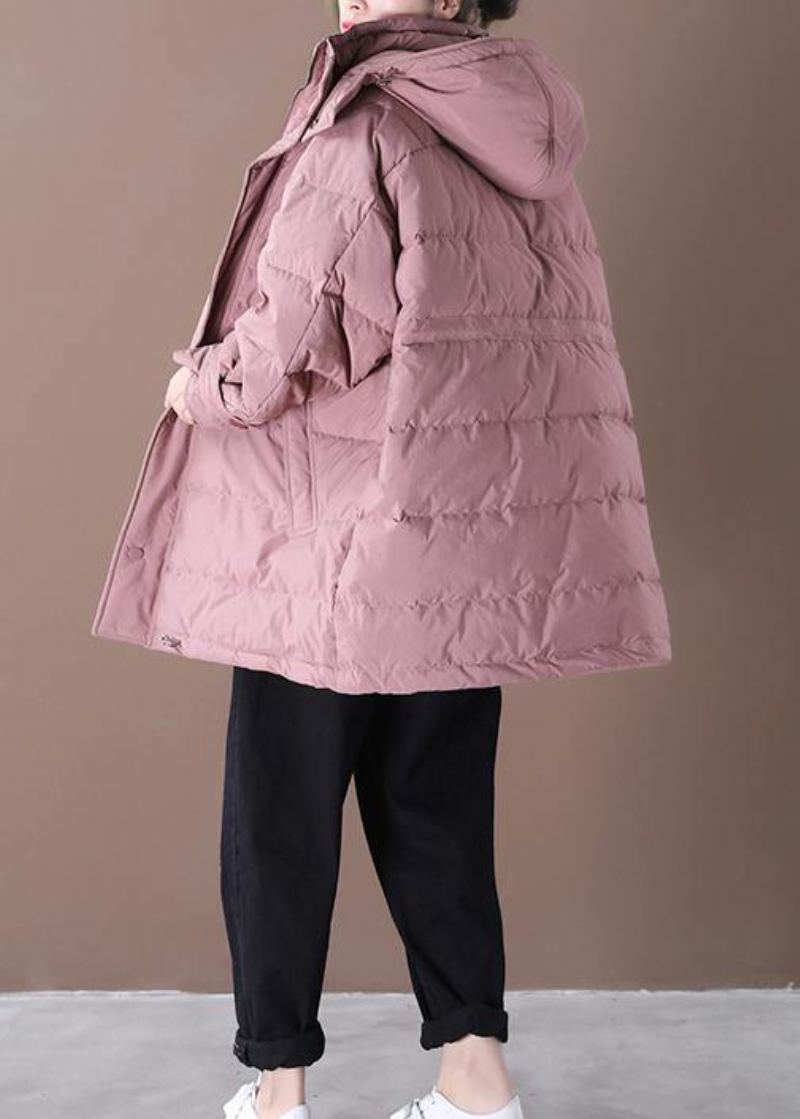 Manteau En Duvet Rose Pour Femme Veste De Neige Grande Taille Poches À Capuche Pardessus Hiver 2024 - Rose