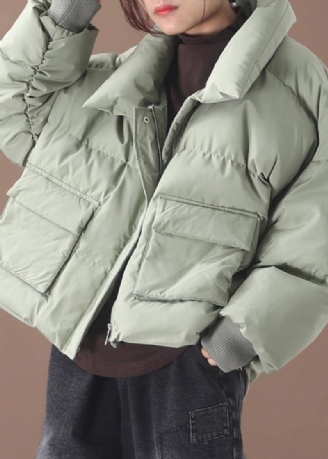 Manteau En Duvet Vert Décontracté Doudoune Tendance Grande Taille Deux Poches Col Montant Vestes D'hiver