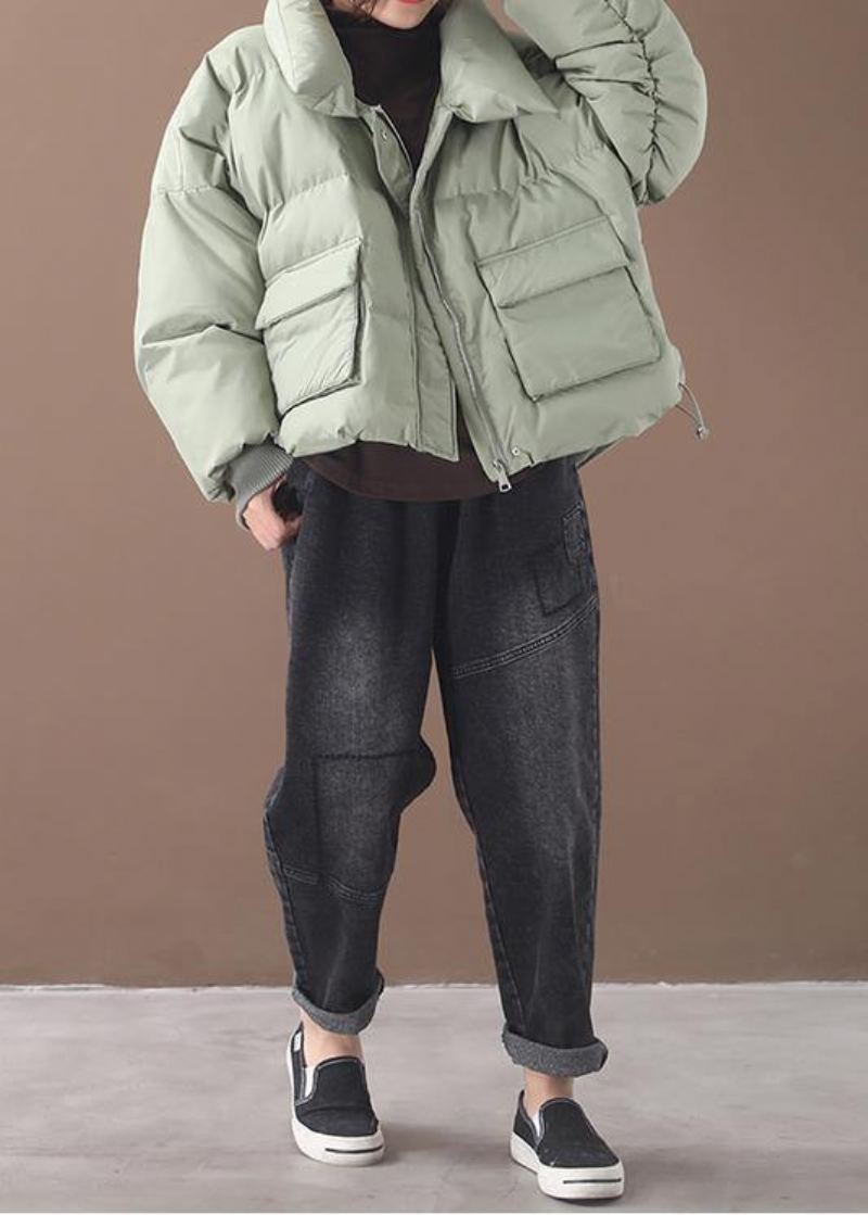 Manteau En Duvet Vert Décontracté Doudoune Tendance Grande Taille Deux Poches Col Montant Vestes D'hiver - Doudounes femmes