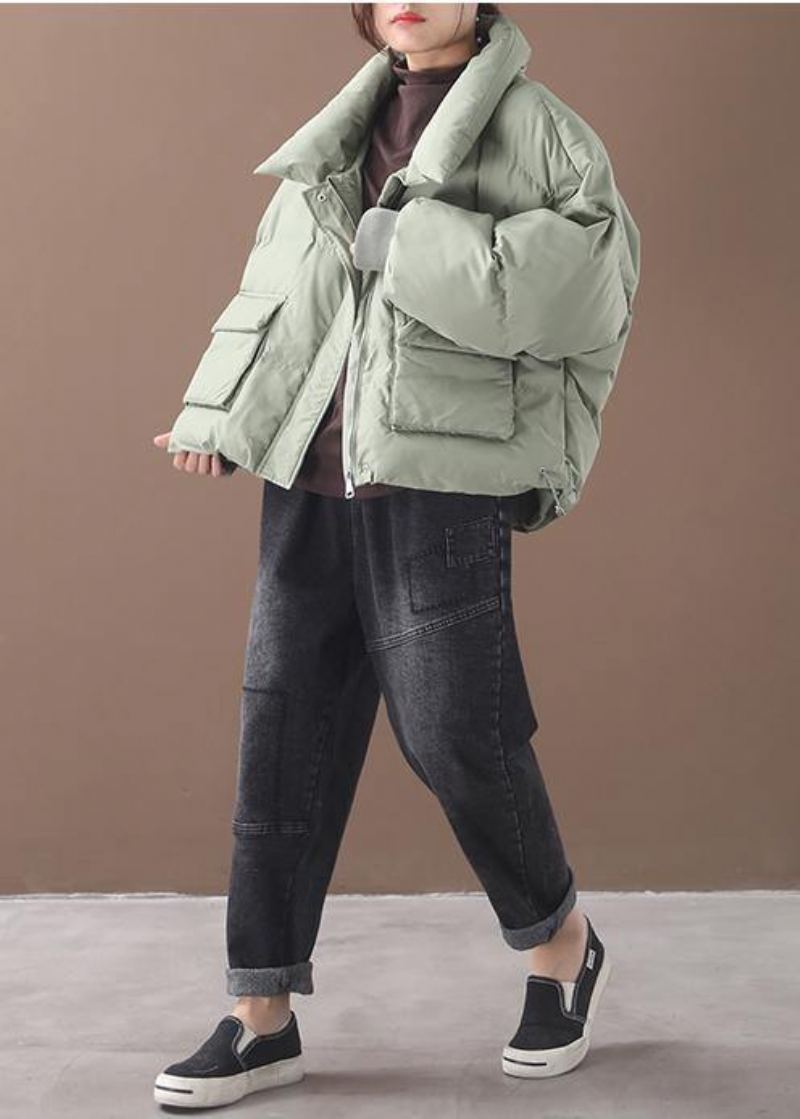 Manteau En Duvet Vert Décontracté Doudoune Tendance Grande Taille Deux Poches Col Montant Vestes D'hiver - Doudounes femmes