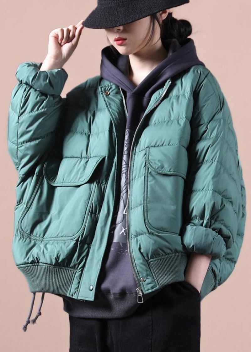 Manteau En Duvet Vert Élégant Hiver Grande Taille Doudoune Grandes Poches Vestes Élégantes