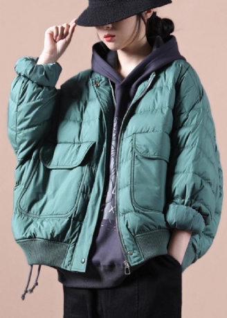 Manteau En Duvet Vert Élégant Hiver Grande Taille Doudoune Grandes Poches Vestes Élégantes