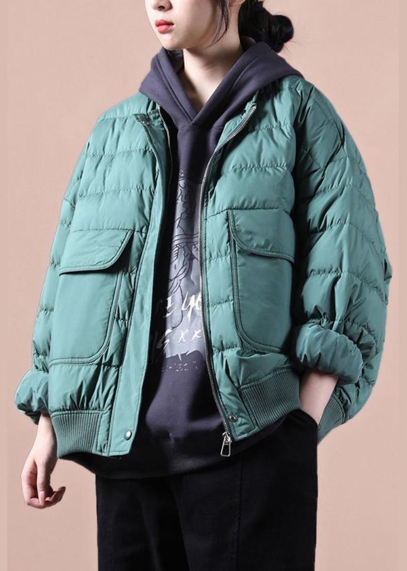 Manteau En Duvet Vert Élégant Hiver Grande Taille Doudoune Grandes Poches Vestes Élégantes - Doudounes femmes