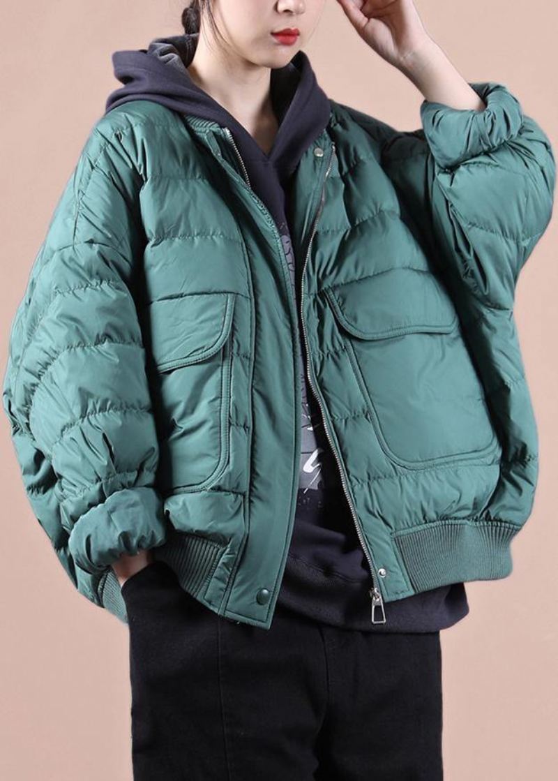 Manteau En Duvet Vert Élégant Hiver Grande Taille Doudoune Grandes Poches Vestes Élégantes - Doudounes femmes