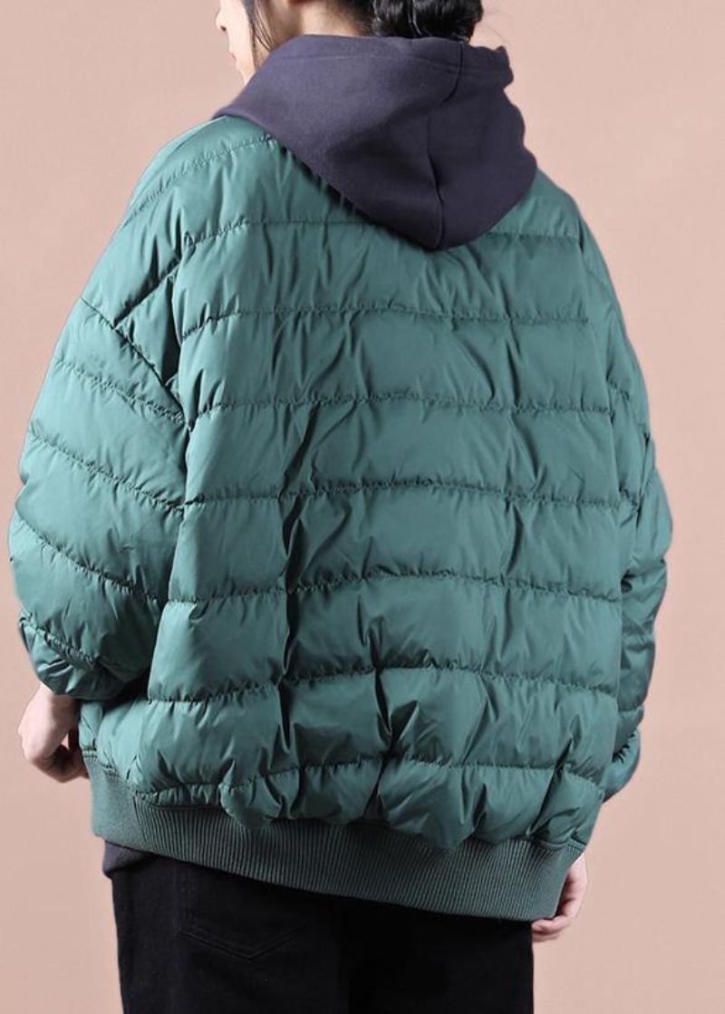 Manteau En Duvet Vert Élégant Hiver Grande Taille Doudoune Grandes Poches Vestes Élégantes - Doudounes femmes