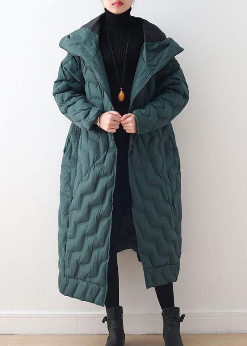 Manteau En Duvet Vert Hiver Veste D'hiver À Capuche Surdimensionnée Asymétrique Vêtements D'extérieur Chauds