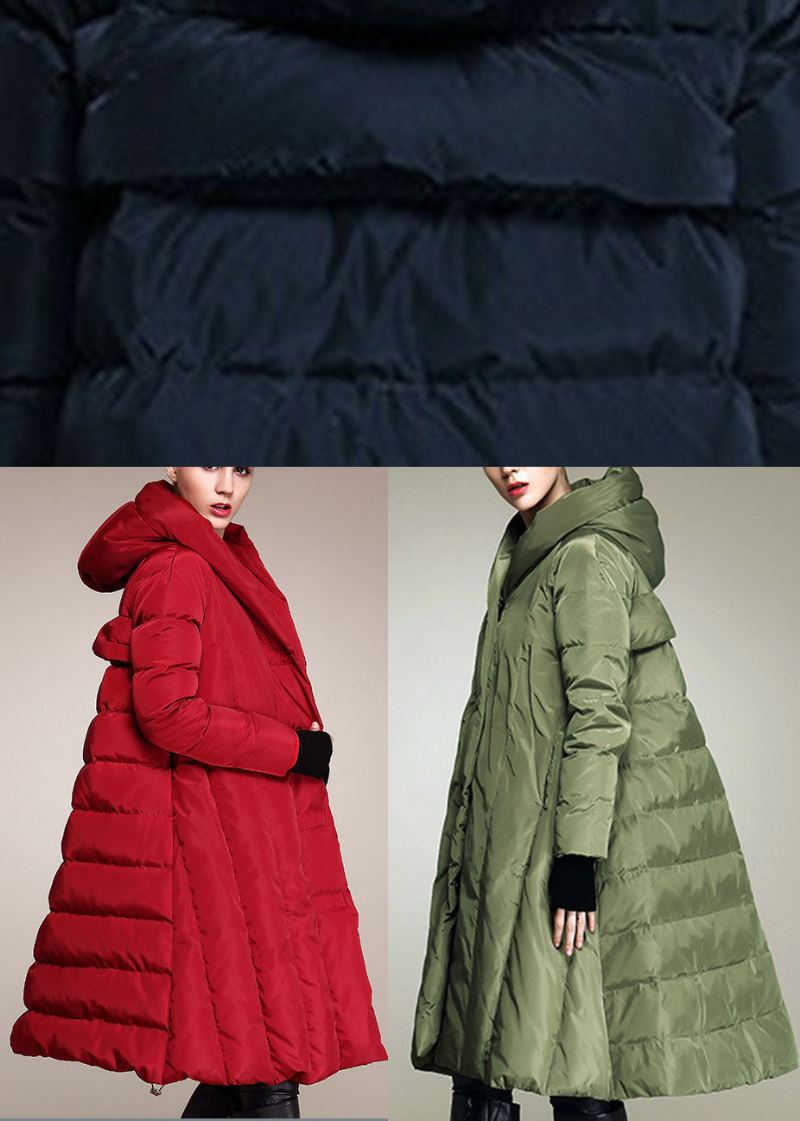 Manteau Élégant En Duvet De Canard Épais Avec Cordon De Serrage Et Boutons De Mûrier Pour L'hiver - Vert Armée