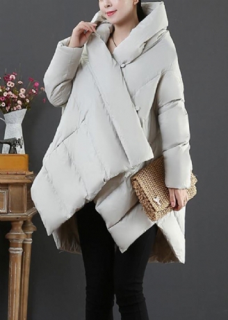 Manteau Élégant En Duvet D'oie Gris Clair Grande Taille Vestes De Neige À Capuche Asymétriques Manteaux Chauds