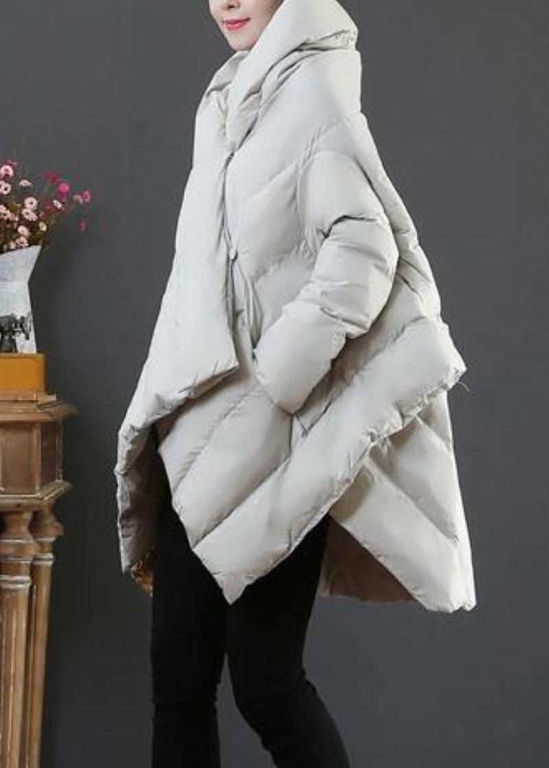 Manteau Élégant En Duvet D'oie Gris Clair Grande Taille Vestes De Neige À Capuche Asymétriques Manteaux Chauds - Gris Clair