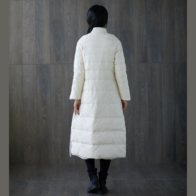 Manteau Épais Imprimé Blanc Grande Taille Col Montant Patchwork Décontracté Boutonné Chinois - Doudounes femmes