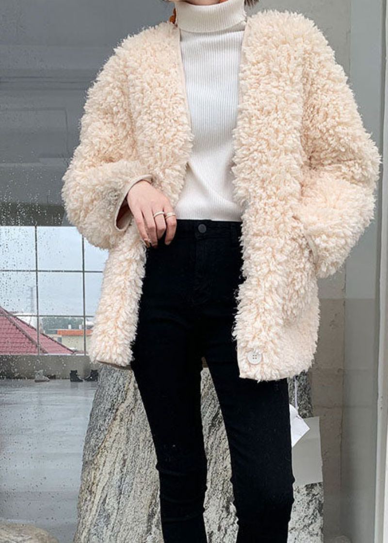 Manteau En Fausse Fourrure Blanc Ajusté Avec Poches À Col En V Vêtements D'extérieur D'hiver - Doudounes femmes