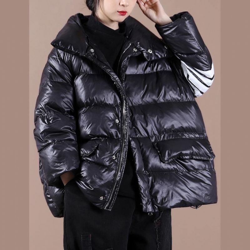 Manteau Fin En Duvet De Canard Noir Pour Femme Parka Col Montant Avec Fermeture Éclair Nouveau Vêtement D'extérieur D'hiver - Noir