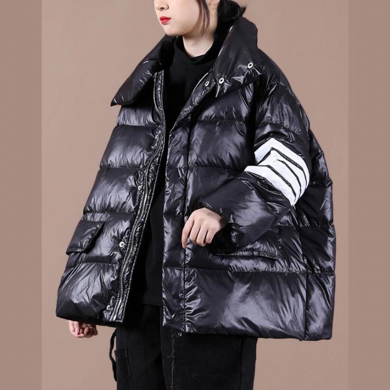 Manteau Fin En Duvet De Canard Noir Pour Femme Parka Col Montant Avec Fermeture Éclair Nouveau Vêtement D'extérieur D'hiver - Noir