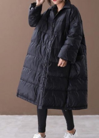 Manteau Fin En Duvet D'oie Noir Veste D'hiver Grande Taille Col Montant Grandes Poches Pardessus