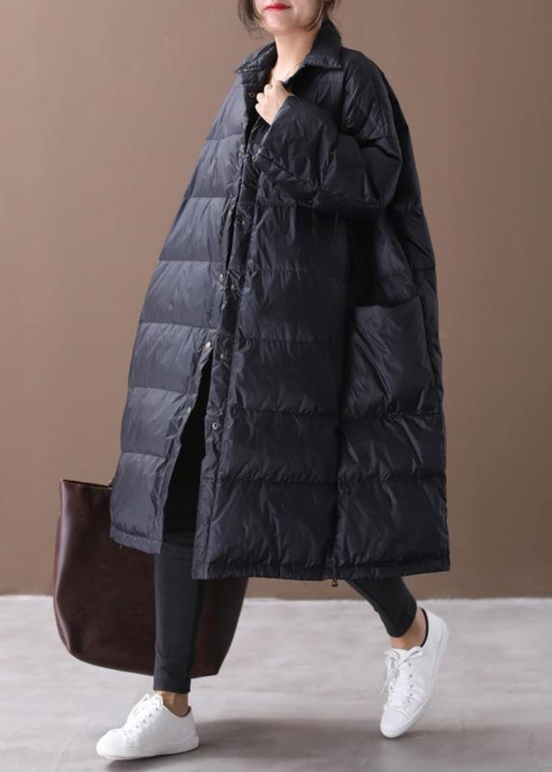 Manteau Fin En Duvet D'oie Noir Veste D'hiver Grande Taille Col Montant Grandes Poches Pardessus - Doudounes femmes