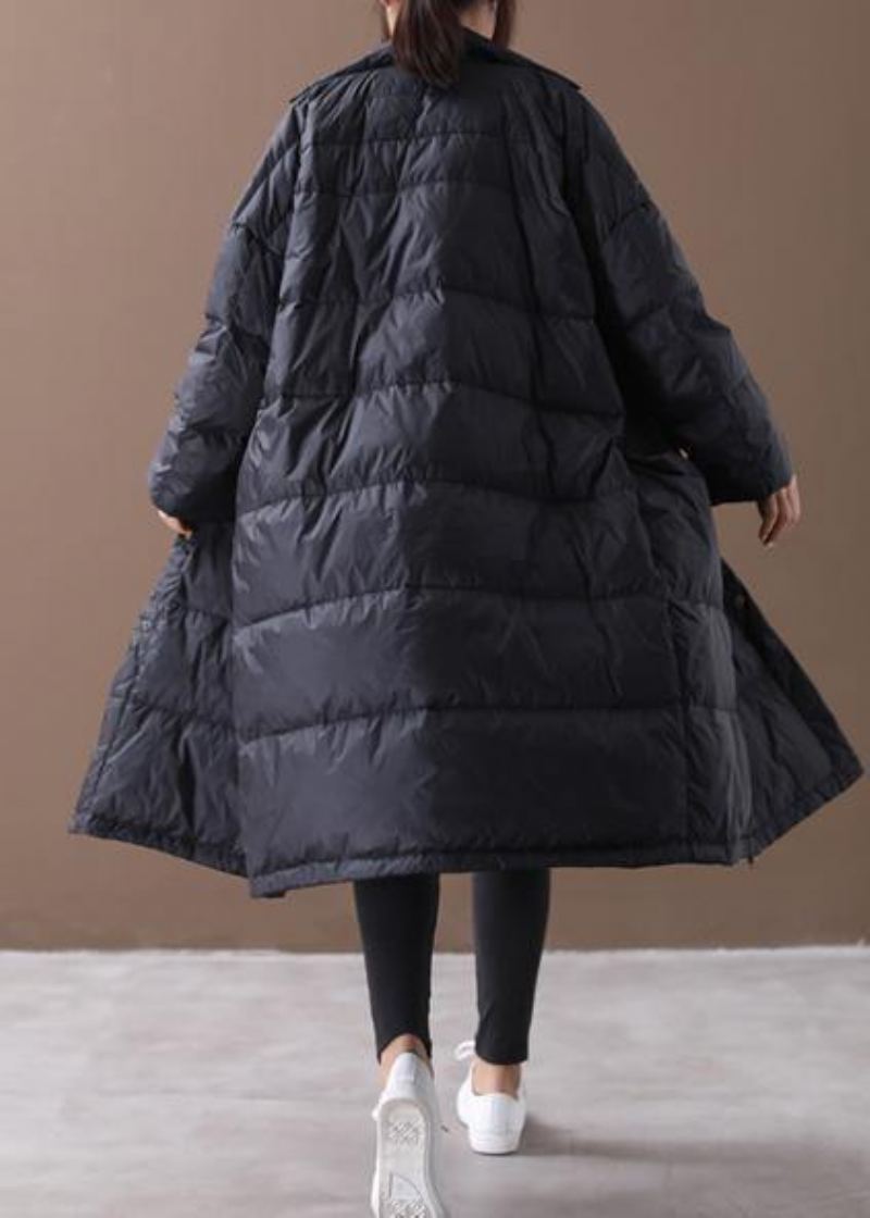 Manteau Fin En Duvet D'oie Noir Veste D'hiver Grande Taille Col Montant Grandes Poches Pardessus - Doudounes femmes