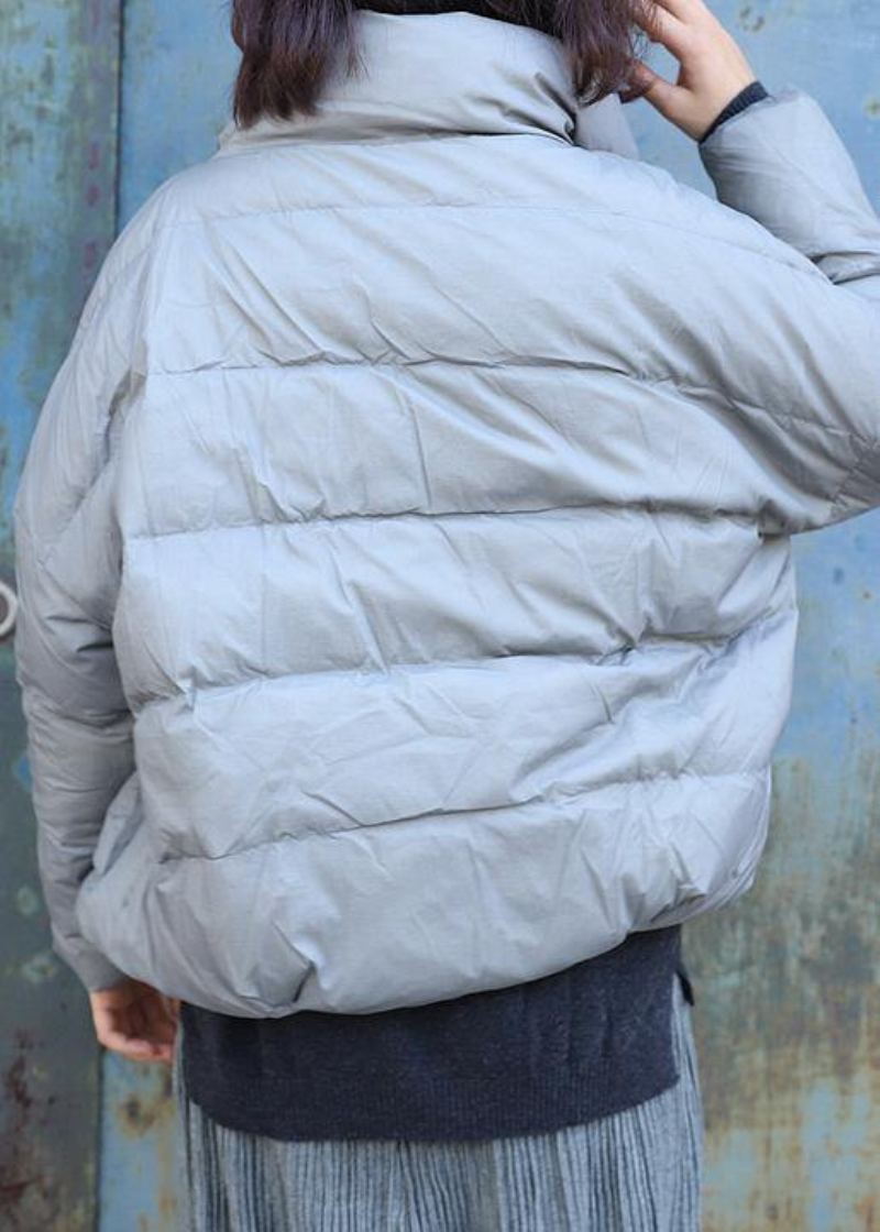 Manteau Gris Chaud Grande Taille Veste D'hiver Col Montant Grandes Poches Vêtements D'extérieur Courts - Doudounes femmes