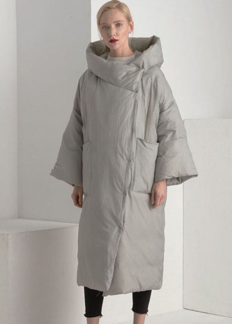 Manteau D'hiver Ample À Capuche Gris En Duvet De Canard De Grande Taille