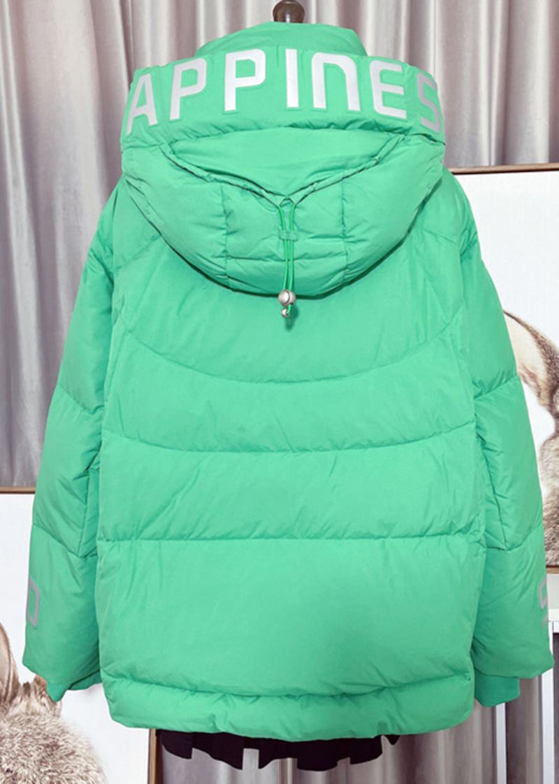 Manteau D'hiver À Capuche Amovible En Duvet De Canard Avec Col Peter Pan Vert Moderne Fermeture Éclair Et Bouton - Vert