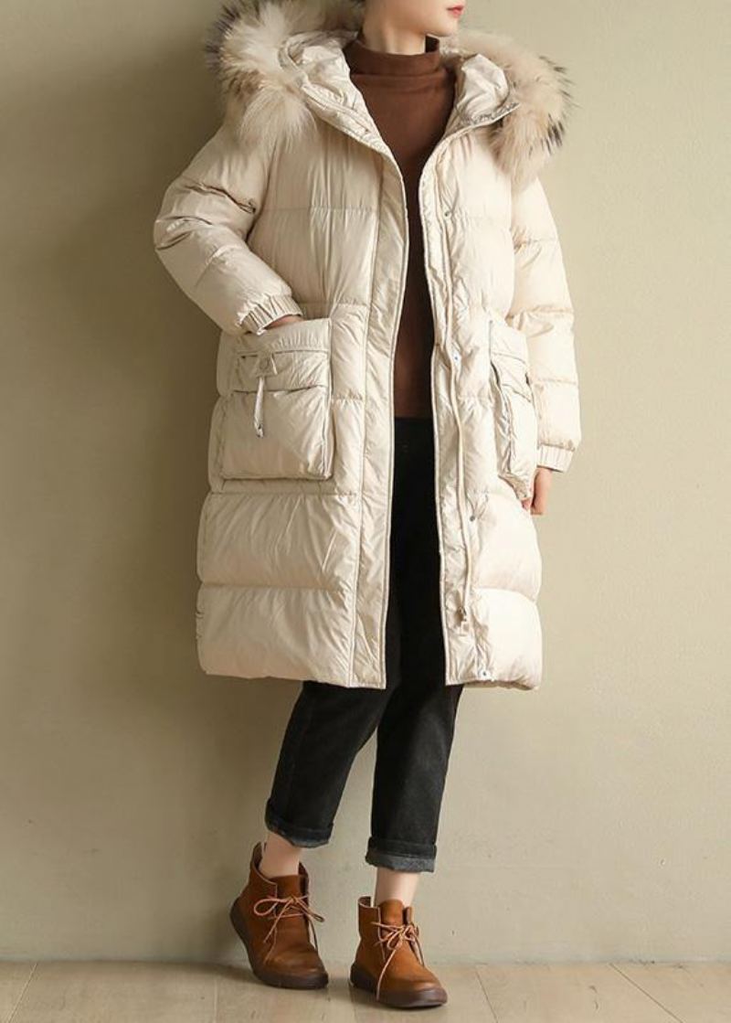 Manteau D'hiver Chaud Beige Décontracté Veste Surdimensionnée À Capuche Avec Col En Fausse Fourrure Nouveaux Vêtements D'extérieur - Doudounes femmes