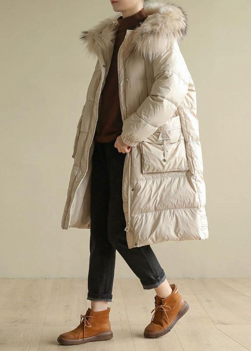 Manteau D'hiver Chaud Beige Décontracté Veste Surdimensionnée À Capuche Avec Col En Fausse Fourrure Nouveaux Vêtements D'extérieur - Doudounes femmes